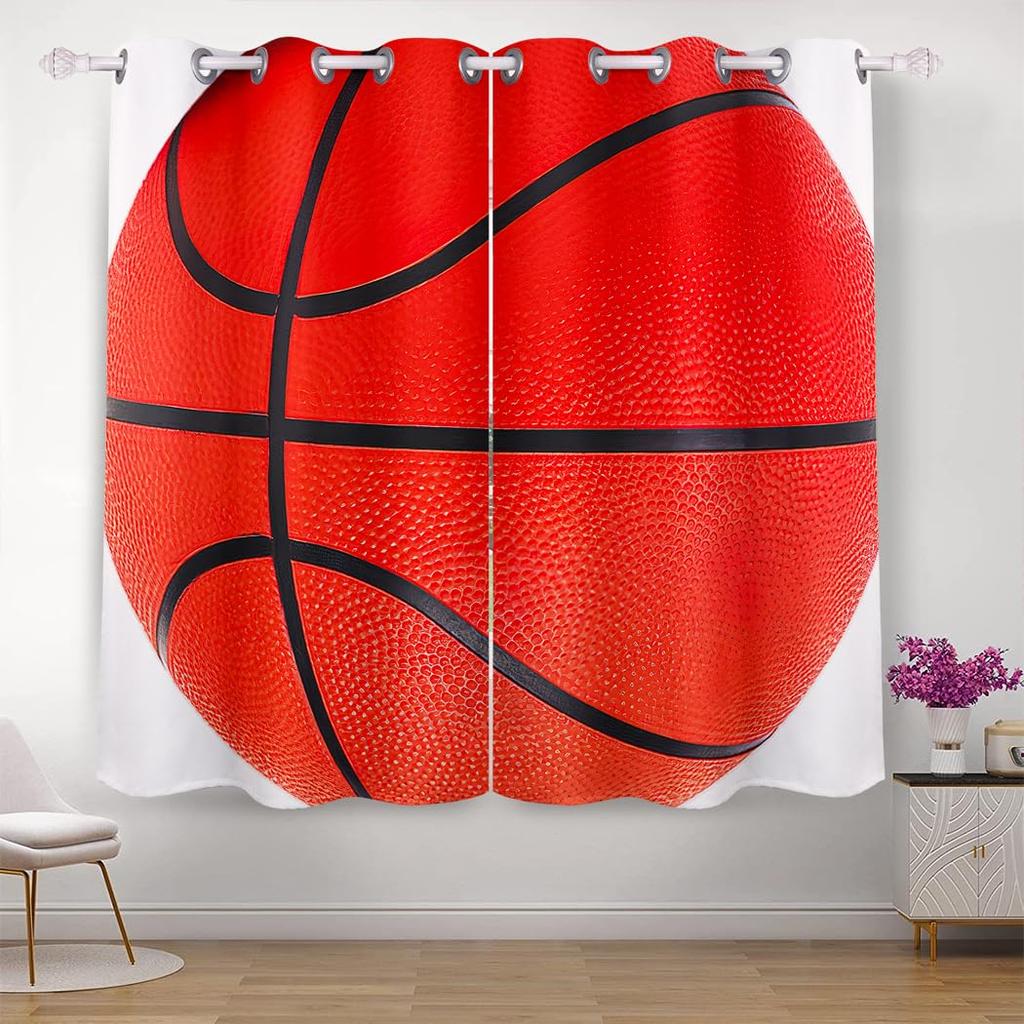 Basketball Curtains for Bedroom Living Room 3D Ball Court Window Treatments Decorative Sports Theme Drapes Competitive Curtain