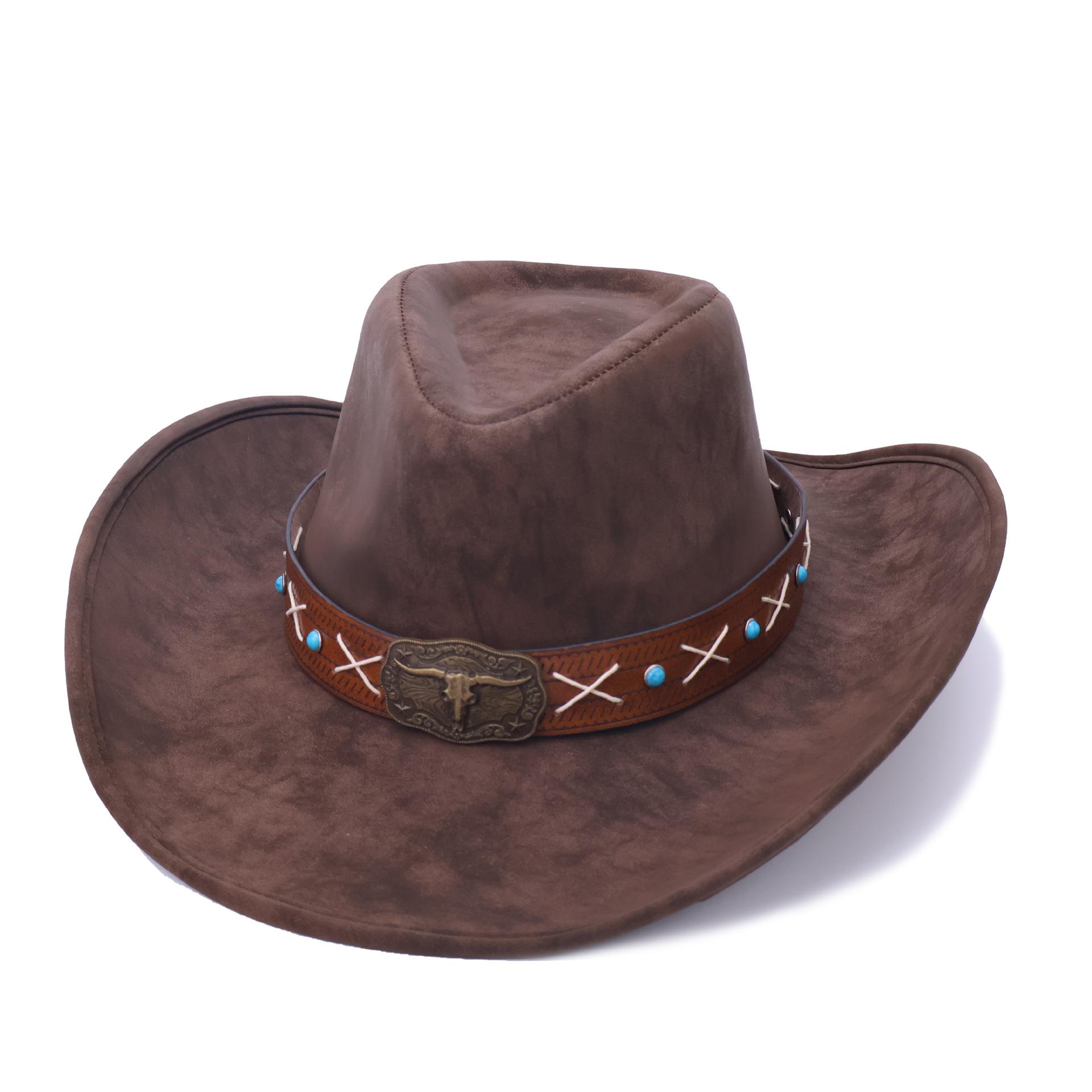 

Cross-Border High-End Men S And Women S Four-Season Top Hats, European, American And Western British Style Cowboy Hats, Tibetan Ethnic Style Jazz Hats M（56-58cm） темно-коричневого кольору