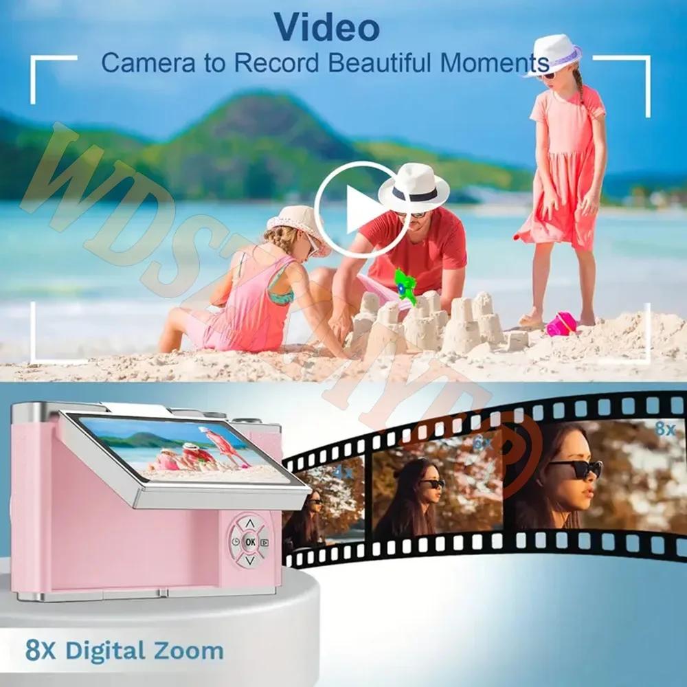 180° Flip Screen Digital Camera 48MP Retro CCD 8X Digital Zoom Student Compact Photography Camcorder Selfie Cam Video Recorder