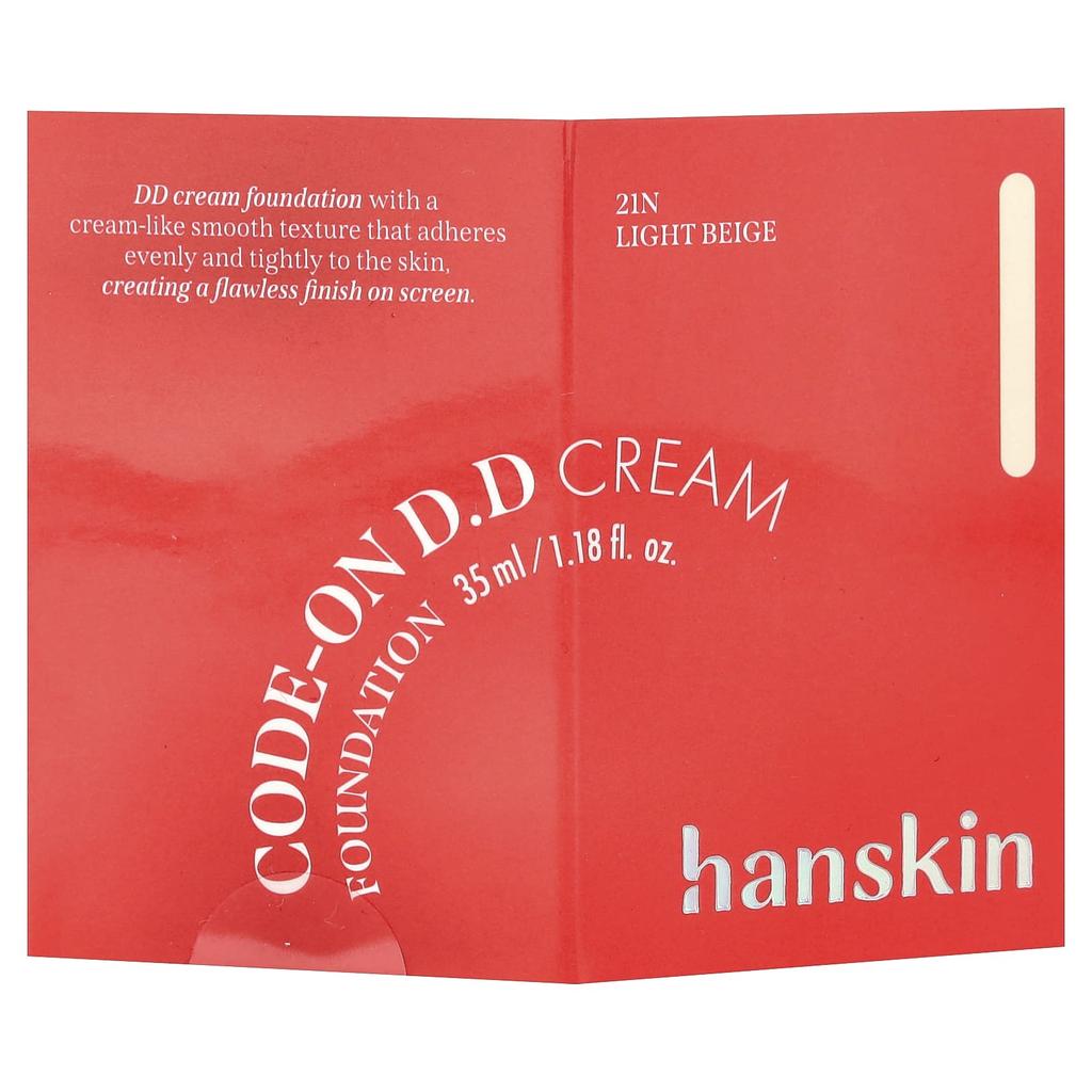Hanskin Code-On DD Cream Foundation, 21N Light Beige, 35ml (1.18fl Oz)