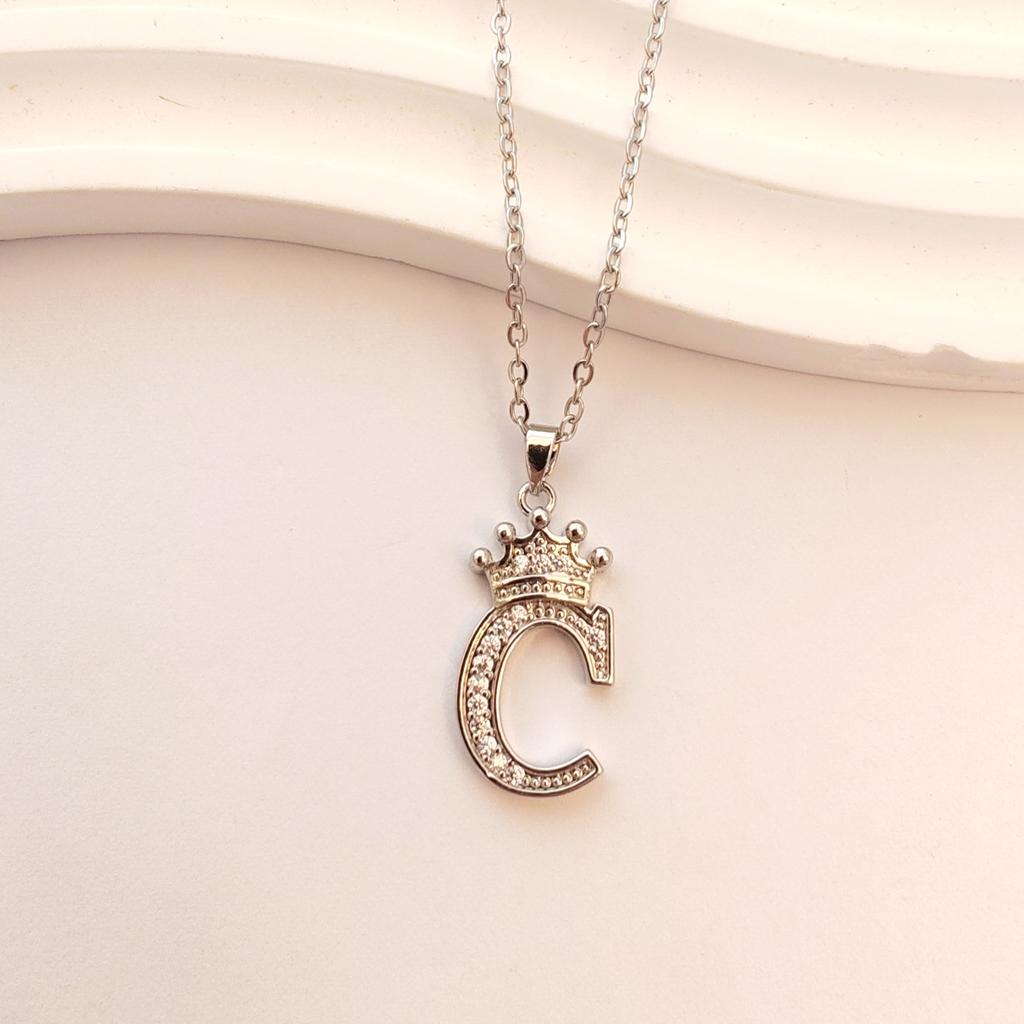 Crown 26 English Letter Necklace Women'S Simple Trend Versatile Micro-Inlaid Zircon Pendant Accessories