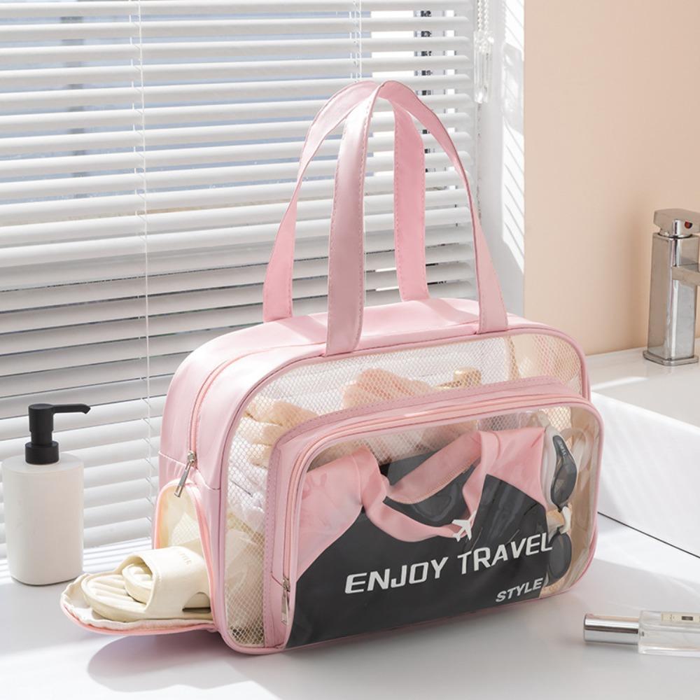 

Portable Waterproof Swimming Storage Bag Transparent Multi-pocket Beach Bag Dry and Wet Separation Wash Bag Travel розовый