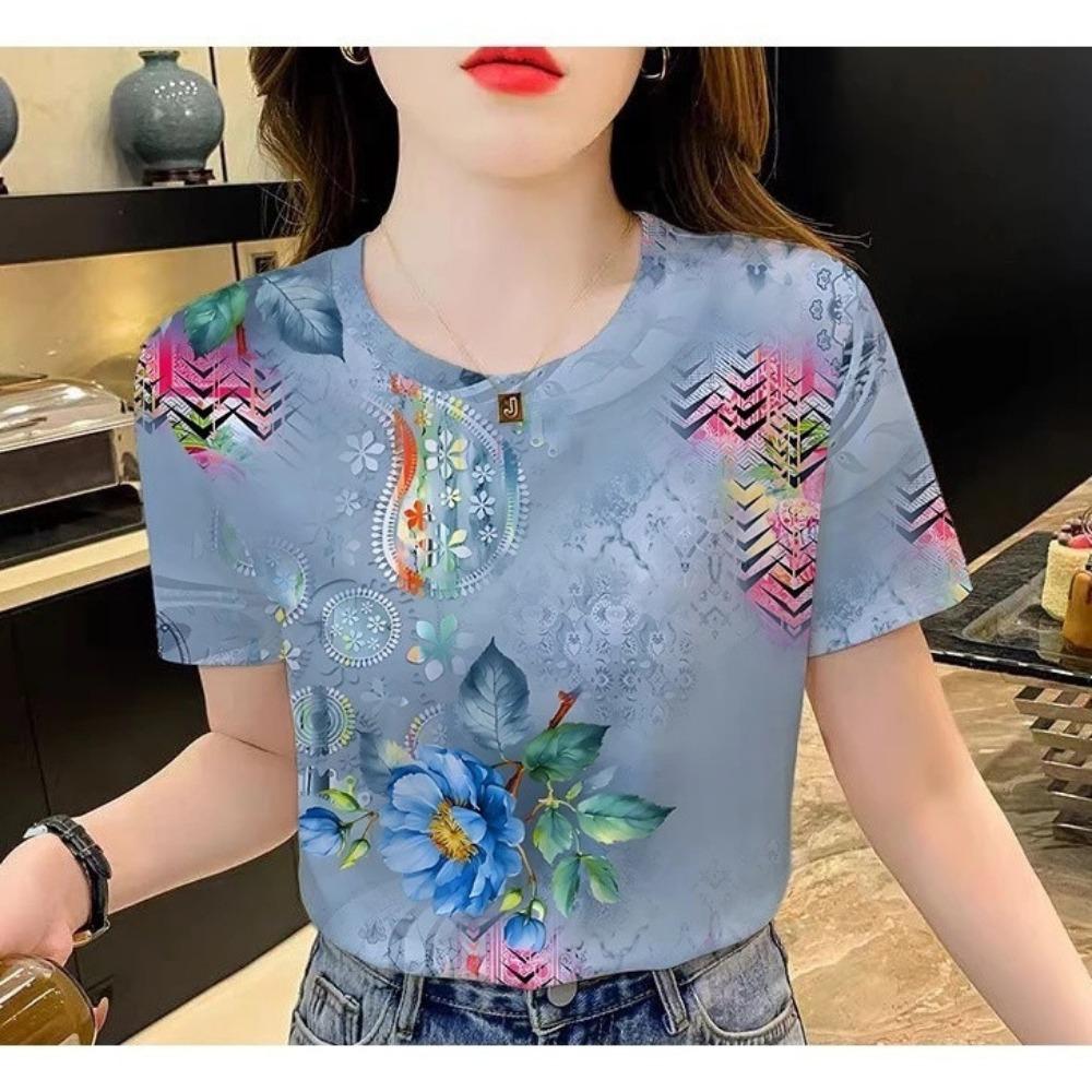 Sublimation 3D printed flower design T-shirt - suitable for women, including plus size
