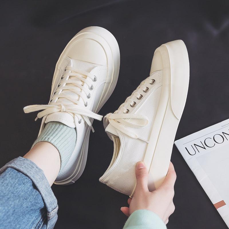 Canvas shoes women's little white shoes spring new trendy students versatile Harajuku style big head shoes casual board shoes