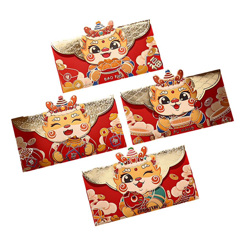 4x Red Chinese New Year Lucky Money Bag Traditional Blessings 2024 Dragon Year Essentials