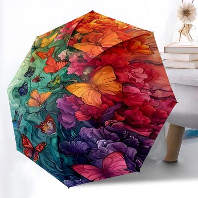 1pc Butterfly Garden Automatic Open/Close Umbrella Compact Folding Umbrella, All-Season Portable Umbrella for Women/Men F1124213