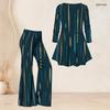 Women Plus Size Round Neck Three Quarter Sleeve Printed Flared Top Flared Pants Two Piece Set