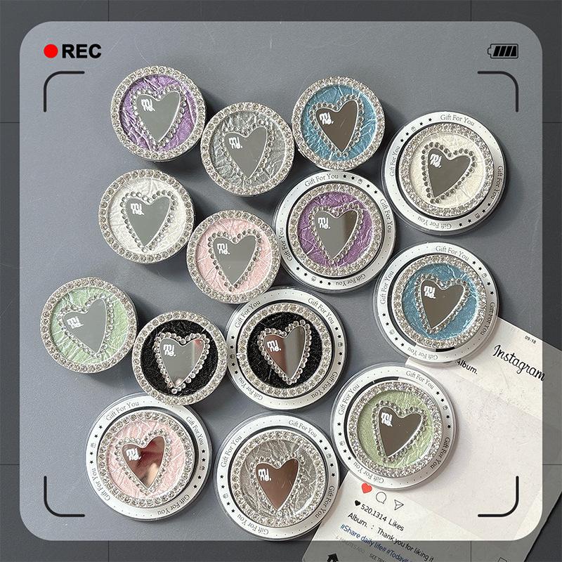 Leather Heart-Shaped Magnetic Phone Holder & Mirror with Finger Ring