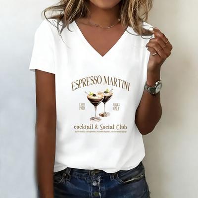 Retro Cocktail Trinken T-Shirt V-Ausschnitt Lässige Mode T-Shirts Damen Kurzarm T-Shirt V-Ausschnitt Sommer Frühling