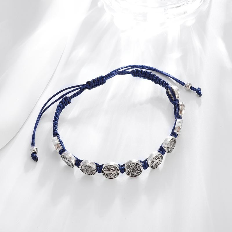 Bracciale Croce di Gesù San Benedetto Catena in Corda Regolabile Intrecciata a Mano Gioielli Cristiani per la Preghiera Fede San Benito per Uomini Donne
