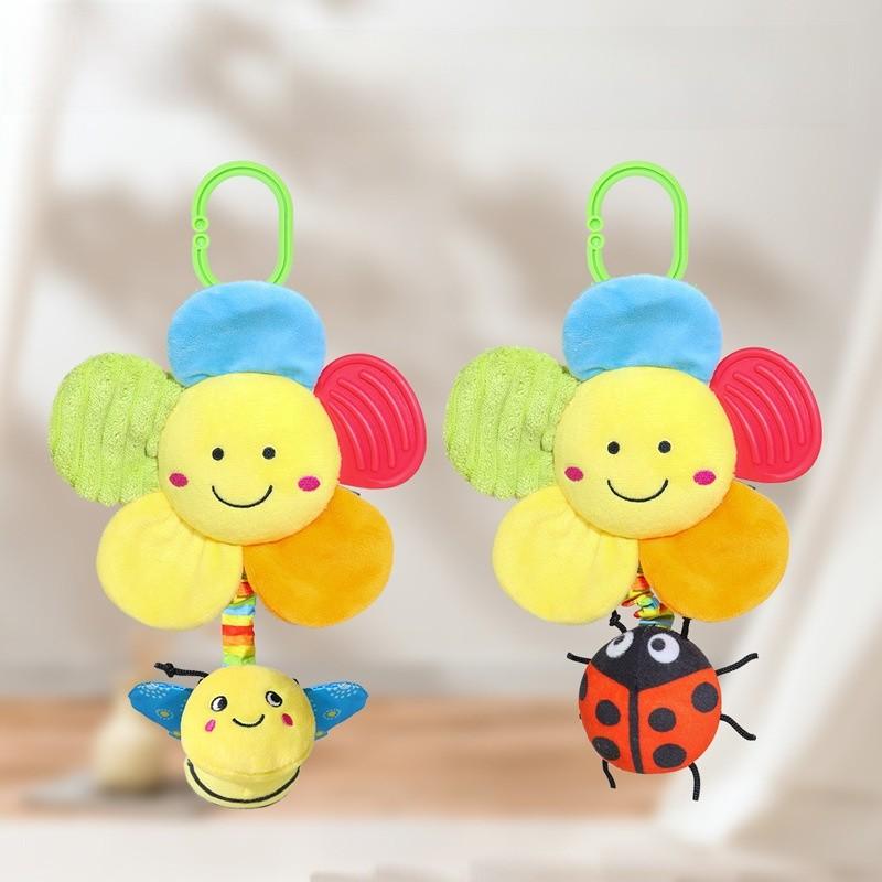 Baby Plush Bee Rattle Toy With Music Box And Flower Hanging For Infant Development