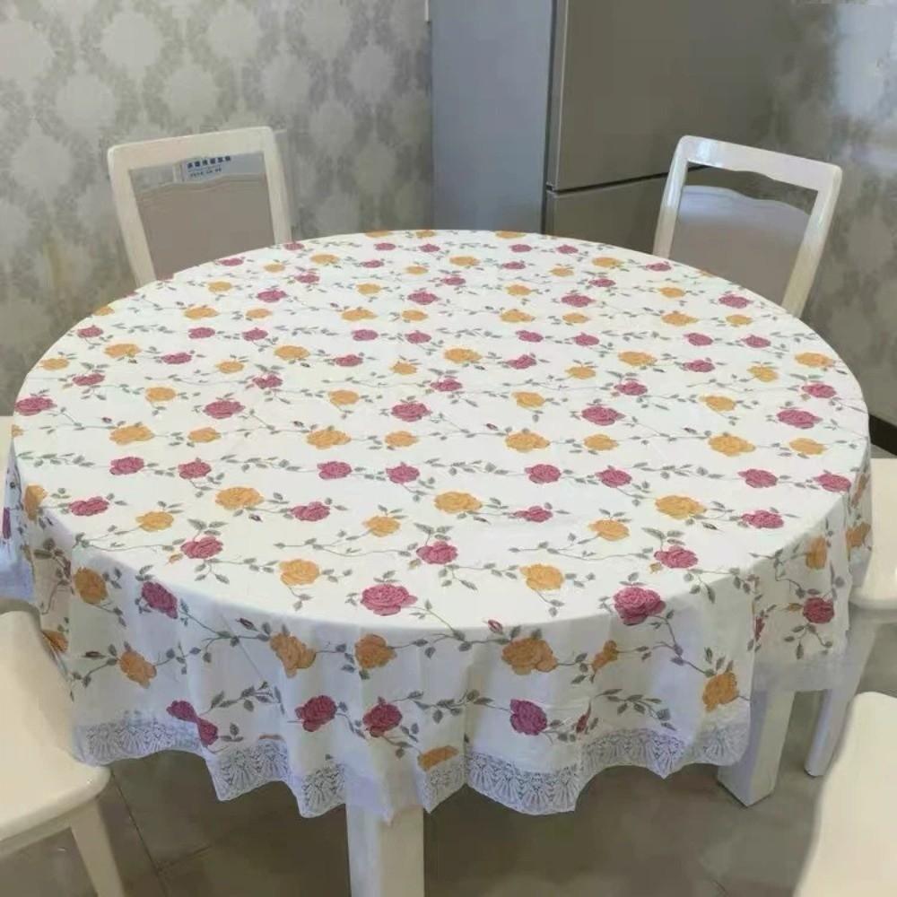 Printed Design PVC Tablecloth Pastoral Style Round Table Cover Waterproof Tablecloth  Hotel Use