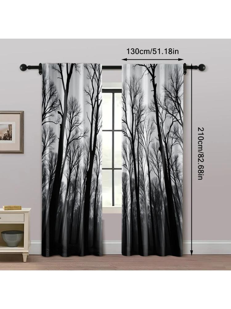 

2 шт., Светофильтрующие шторы Готический принт «Черный лес и сосна» Универсальная ткань (без удилища) Праздничное использование в стиле ар-деко для 53x116CM-2PC