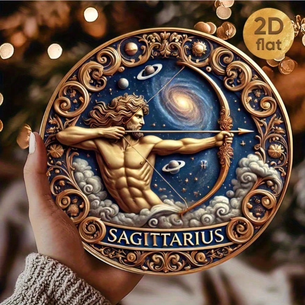 Vintage Sagittarius Zodiac Blue Metal Wall Art, 2D Flat Aluminum Starry Night Sign 20x20 разноцветный