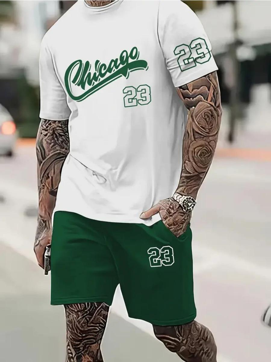 

Модный спортивный повседневный костюм из двух частей с короткими рукавами в стиле Харадзюку для мужчин, летний новый свободный костюм с цифровой 3D-печатью 6XL