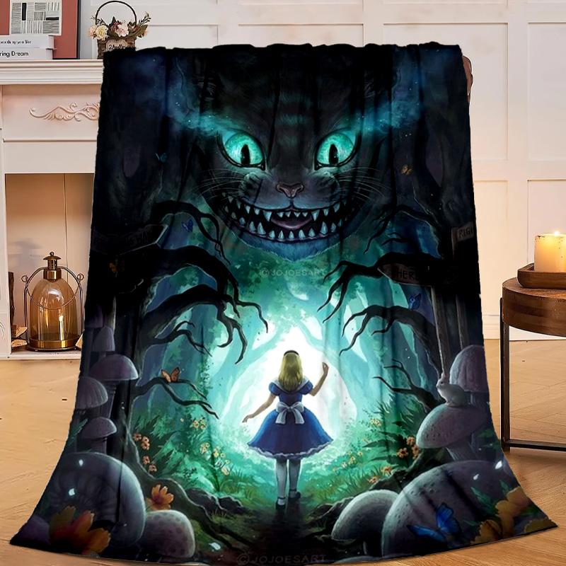 1PC Alice and the Cat Flannel Blanket Gift, Suitable for Both Men And Women, Soft Ideal for Beds And Sofa, Birthday Or Christmas Gift
