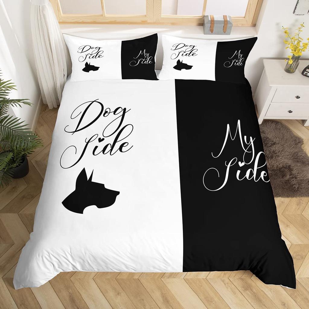 Cat Side And My Side Duvet Cover Set Queen Size Black White Cat Bedding Set Modern Romantic Theme Comforter Cover Set For Couple