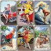 Affiche de voiture Vintage en métal, signes en étain, filles Sexy, voiture classique rétro, plaque métallique, décor mural, Garage, Club, Pub, grotte d'homme