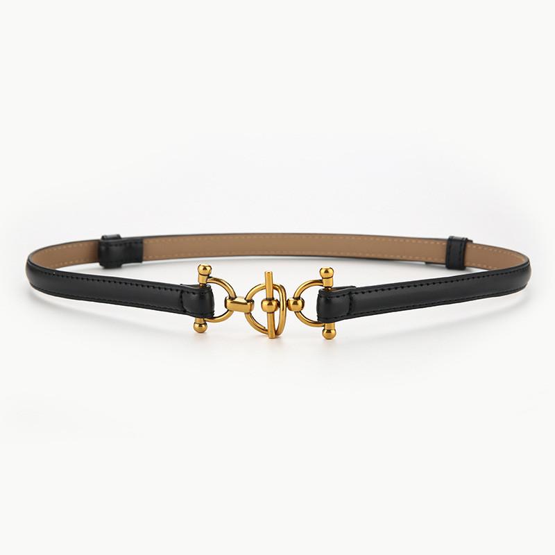

Leather Skinny Belt For Women With Geometric Buckle For Casual Outfits Black
