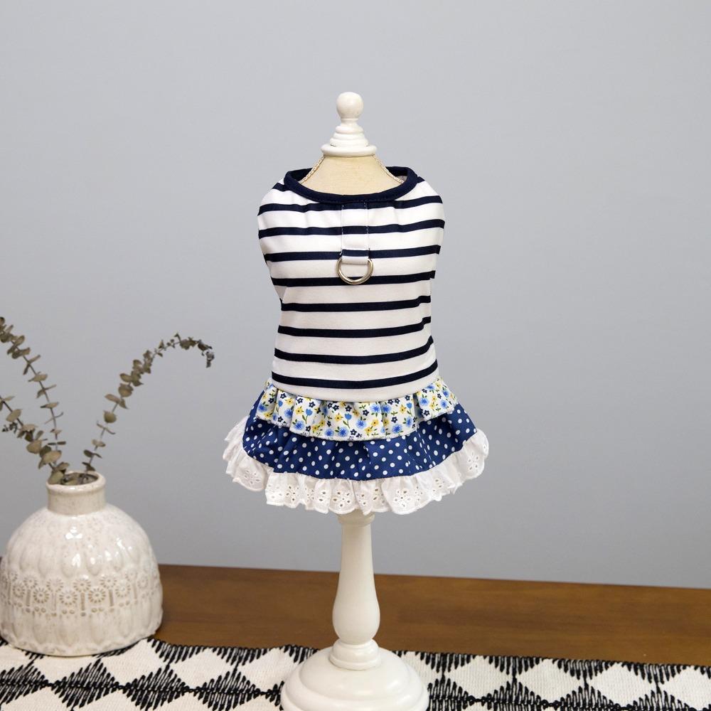 Cute Striped Dog Dress Soft Cat Vest Harness Pet Chest Strap Pet Princess Lace Skirt  Spring