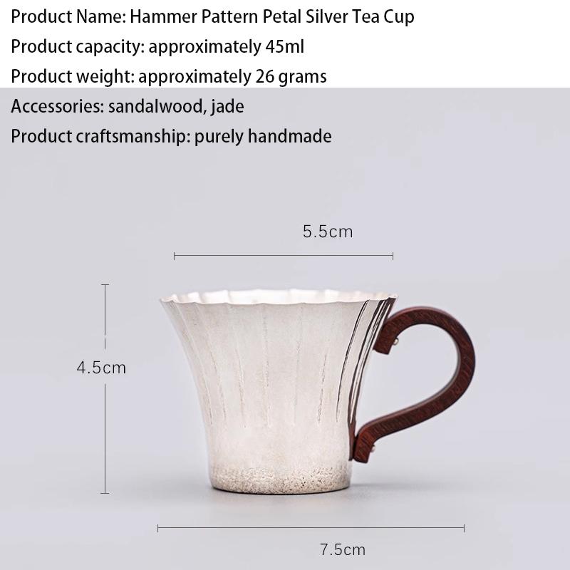 

Чистое серебро 999 пробы, ручная работа, узор «один молоток», серебряная чашка для чая, домашний чайный сервиз, серебряная чашка с лепестками <50ml