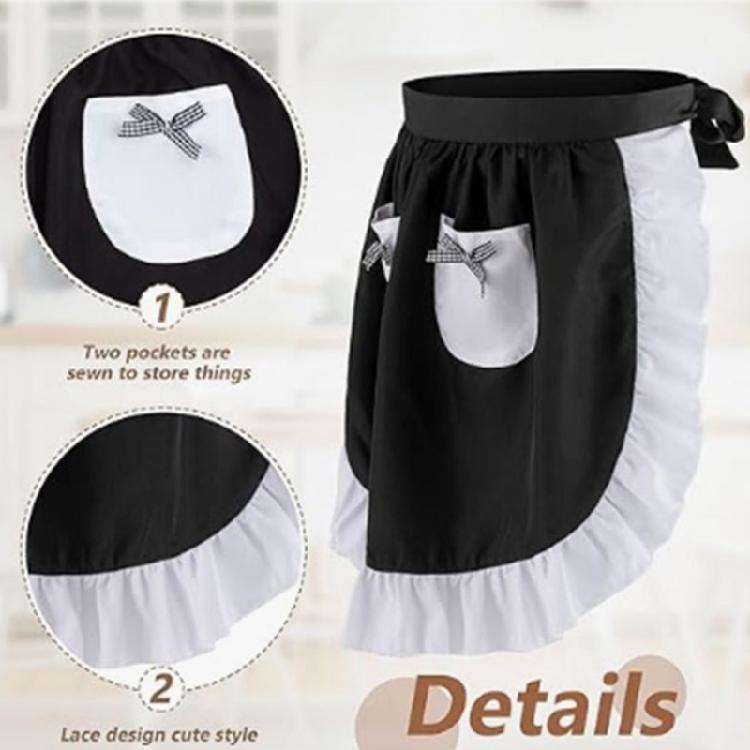 Maid Apron Costume Adjustable Ruffled Maid Apron for Halloween Cosplay Women Kitchen Apron Cooking Apron with 2 Pocket
