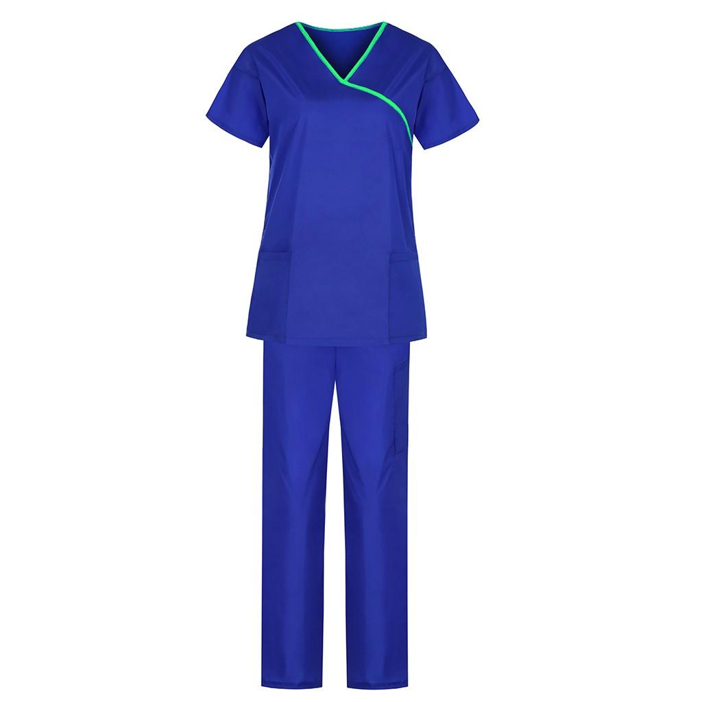 Women Short Sleeve V-neck Tops+Pants Working Set Suit