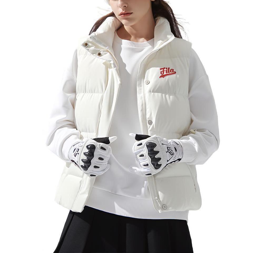 Fila Fusion Solid Color Logo Stand Collar Down Vest Women Vests White T11W342904FWT