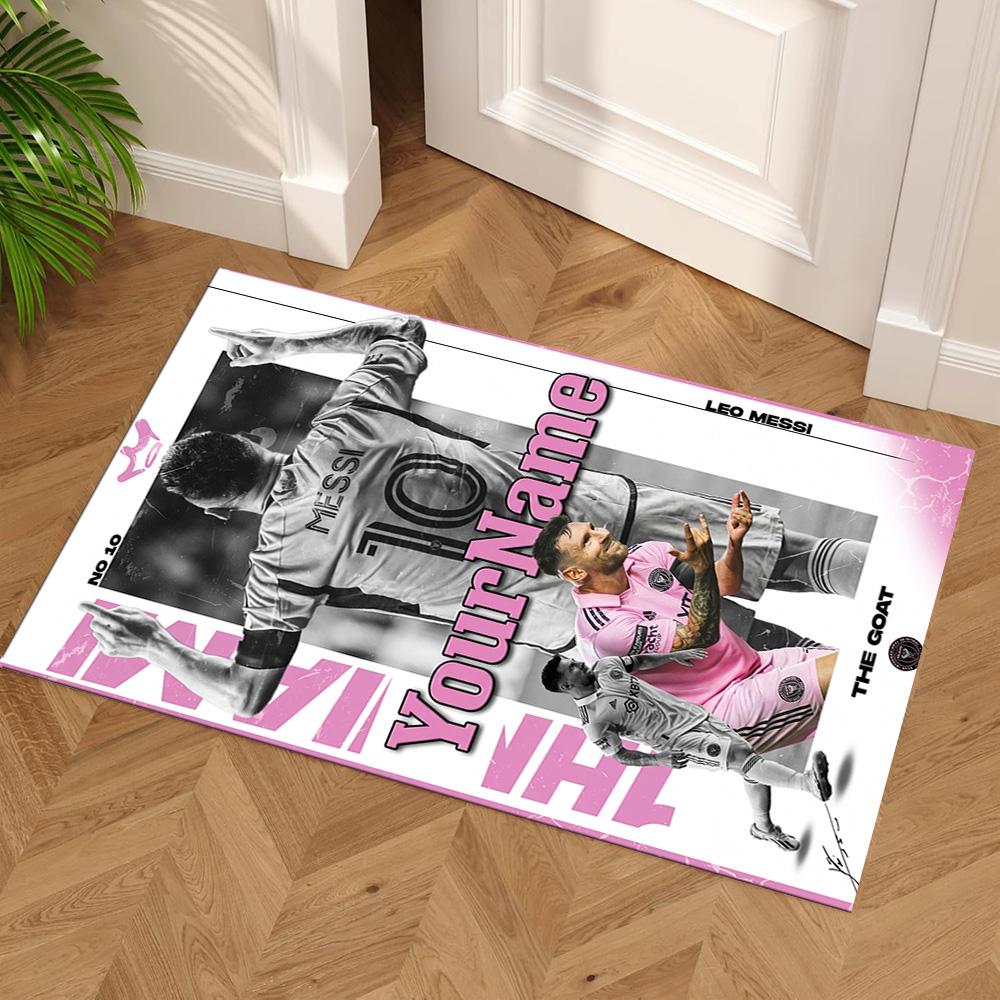 Messi Personalized Name Area Rug Design for Outdoor Decorate Room Hallway Entryway Antislip Carpet Anime Office Decor Gift for Festivals