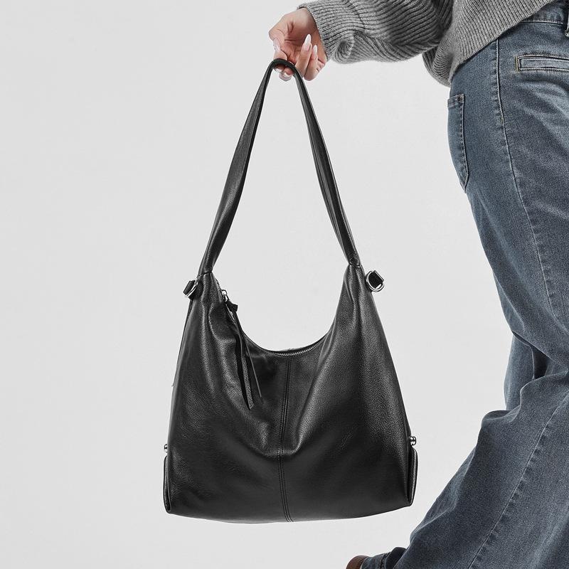 Genuine Leather Large Capacity Trendy New Korean Style Trendy and Fashionable Solid Color Casual Commuter One Shoulder Tote Bag Women's Bag