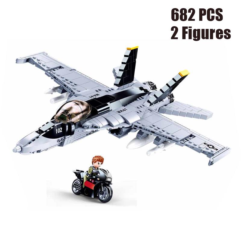 Military Carrier Aircraft Gunship Eagle Stealth Fighter Building Block Sets Classic War Airplane Bricks Kid Educational Toy