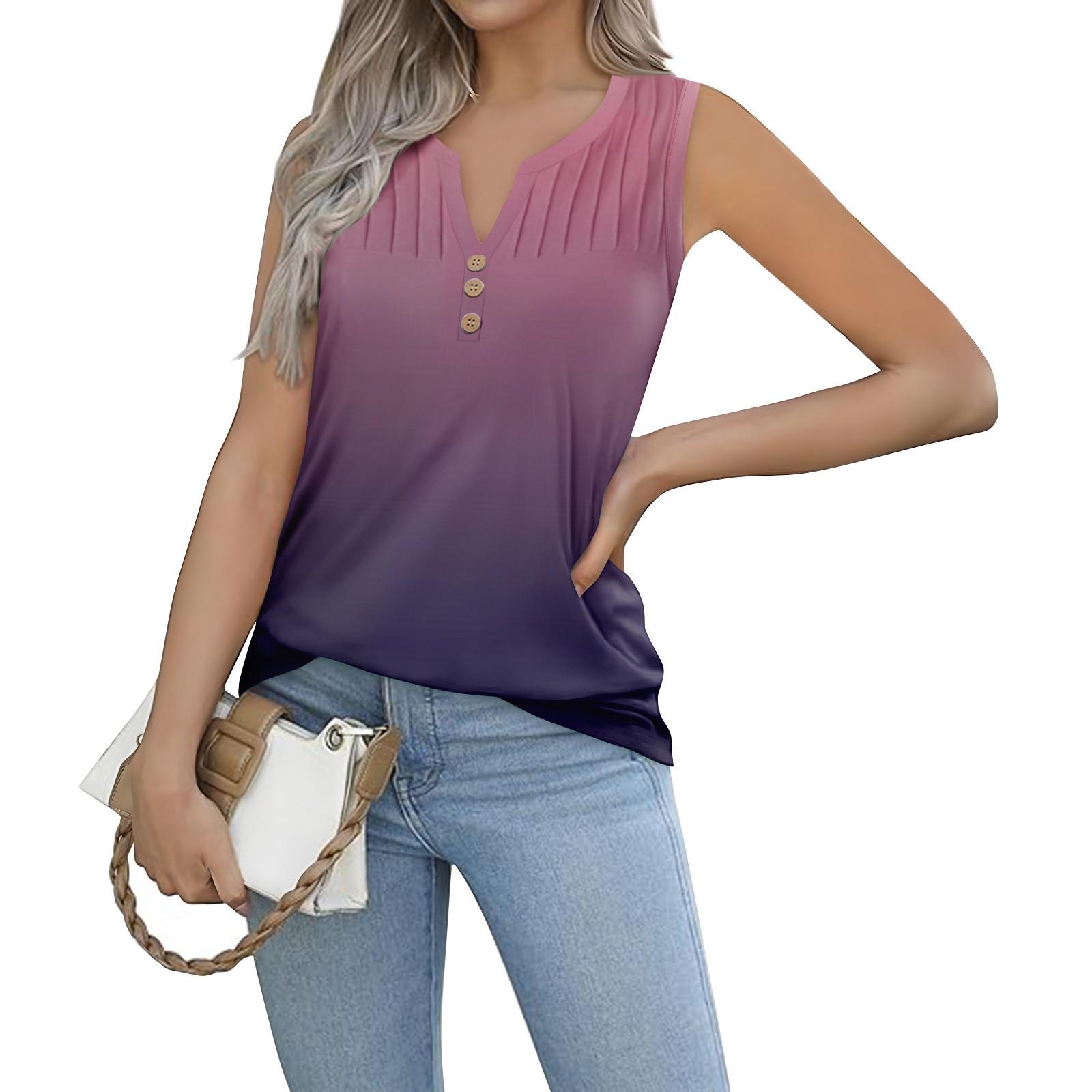 

Женская майка для девочек с градиентным принтом, повседневная майка, майки для женщин, свободный крой, топы без рукавов, струящиеся L