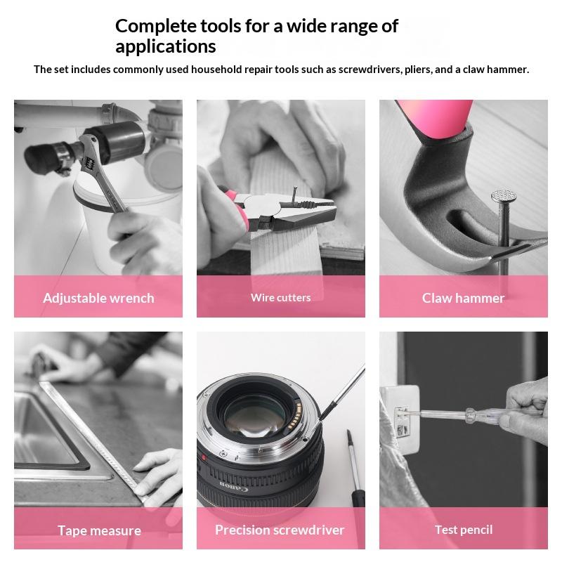 13/24Pcs Diy Tool Kit For Women Mini Home Toolbox Set With Hammer Pliers Wrench Screwdriver Basic Starter Tools