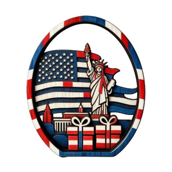 

Patriotic 4th of July Table Centerpiece Wooden America Flag Lady Liberty Standing Sign for Independence Day Farmhouse Tiered Tray Decor A