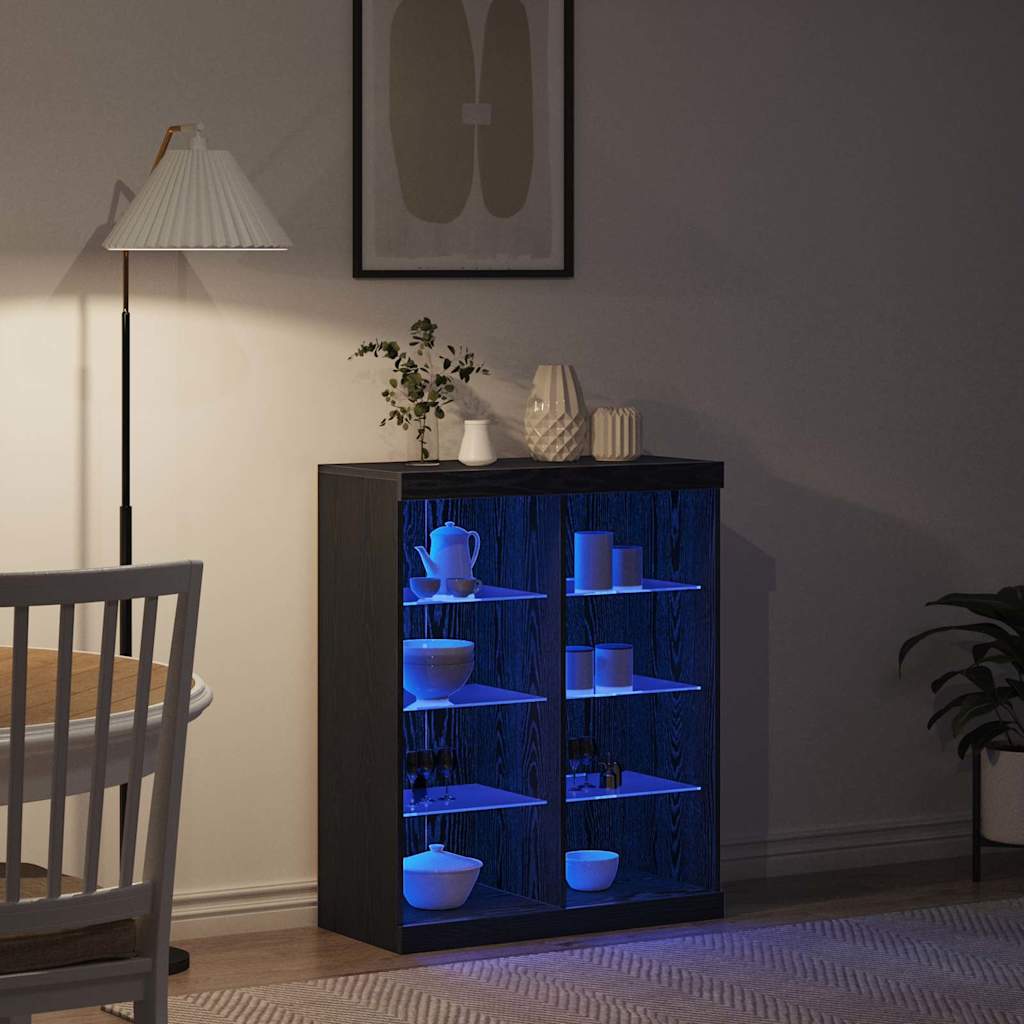 LED Sideboard Black Oak 81 X 37 X 100 Cm Engineered Wood