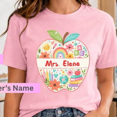 Personalized Teacher Shirt, Custom Teacher Apple Tee, Teacher Appreciation Gift, Preschool Teacher Shirt, Cute Classroom T-Shirt