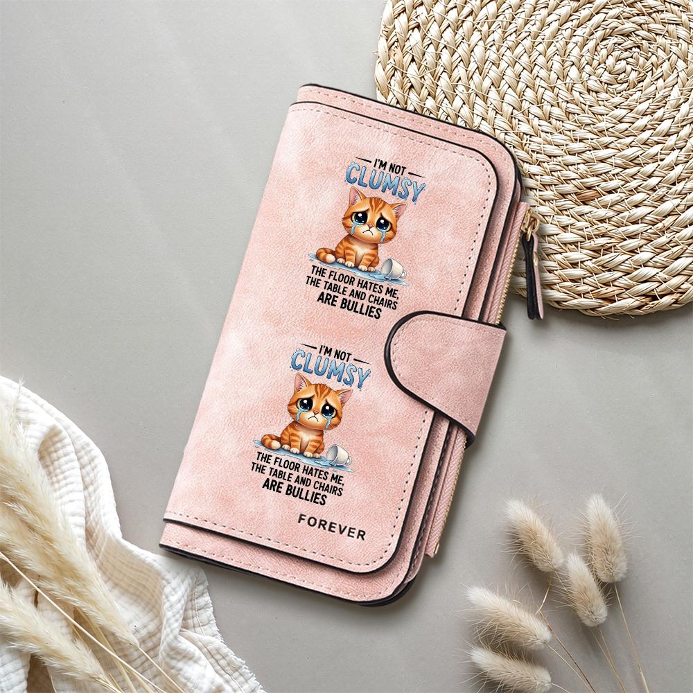 Cute Cat Print Wallet Funny Clumsy Kitten Purse Casual PU Leather Card Holder for Women
