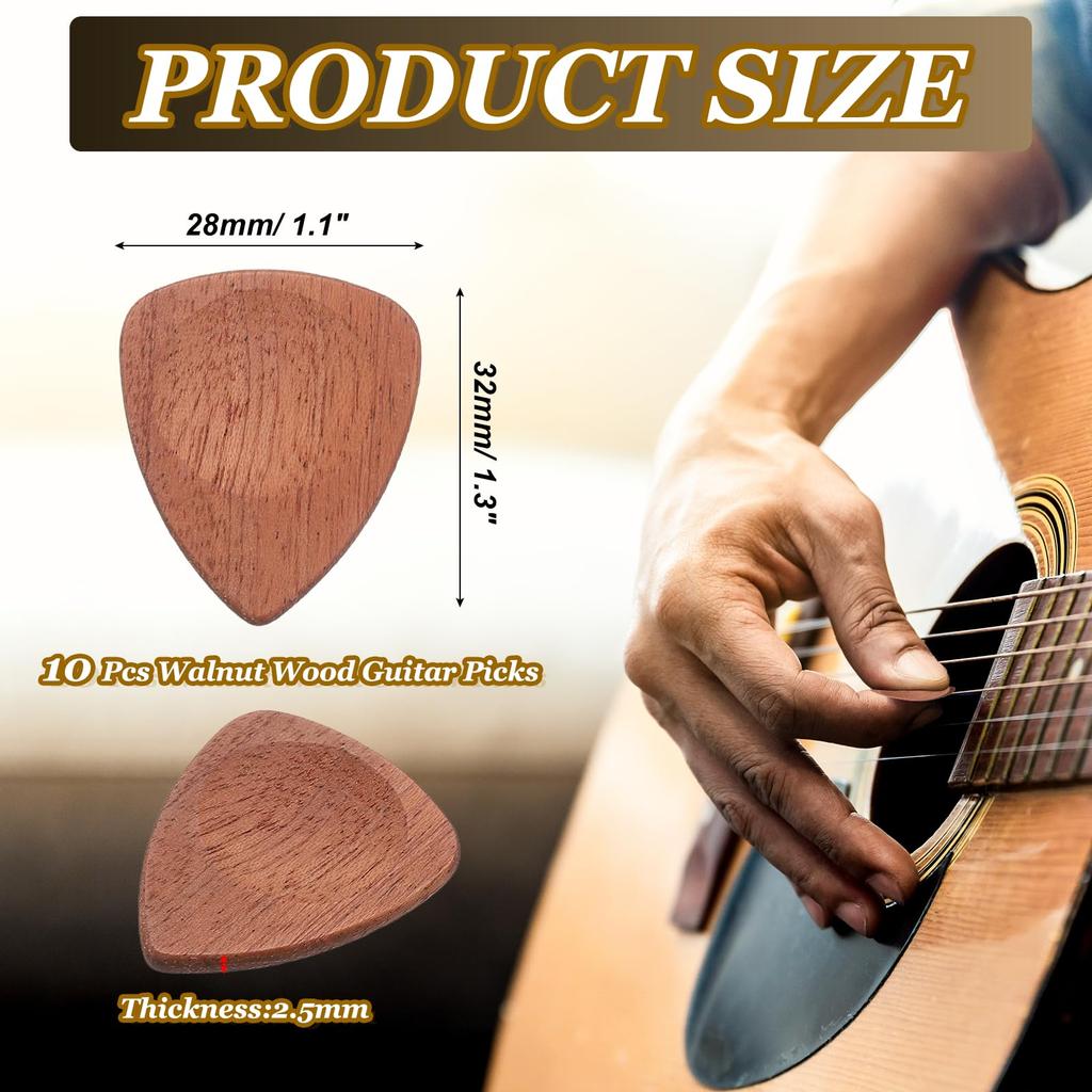 uxcell Wooden Guitar Thick with with Storage Case and Bass Brown 10-Pack Picks, 2.5mm Grooves, (for Electric, Acoustic, Guitars),