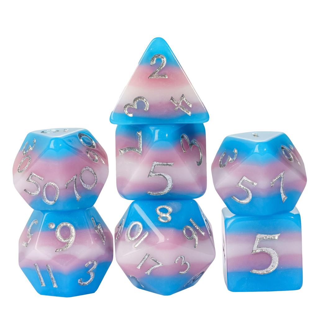 Cusdie 7Pcs Pride Flag Dice DND Trans-Pride D&D Dice Multicolor D4-D20 Polyhedral Dice Set for Role Playing Game Board Games