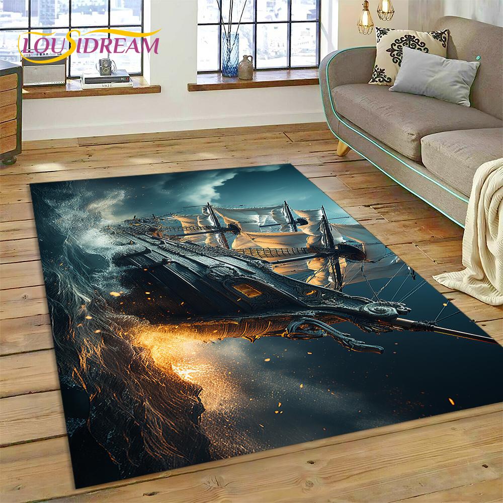 Ancient Pirate Ship Boat,Barque,Sailboa Rug Carpet for Living Room Bedroom Decor,Floor Mat Non-slip Decoration for Sofa Doormat