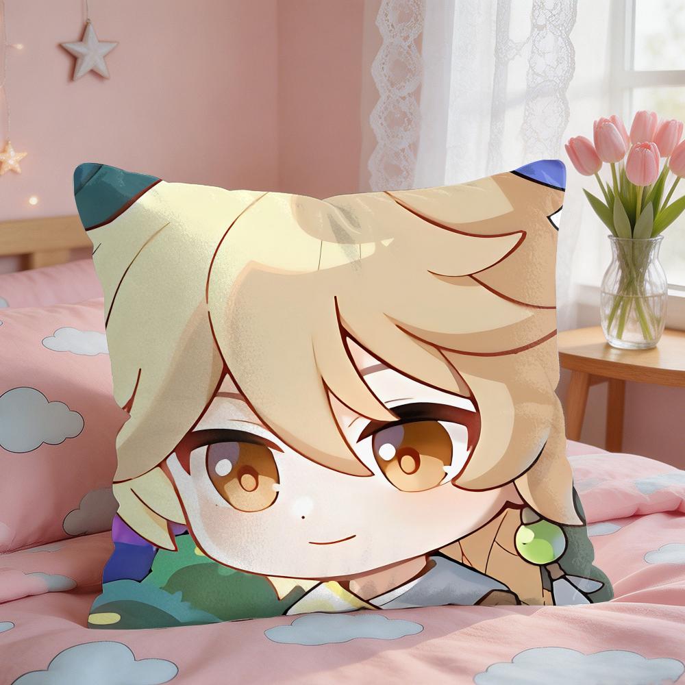 Aether Cute Genshin Game Cushion Cover Short Plush Pillow Case Room Sofa Cushion Covers Home Decor Funda