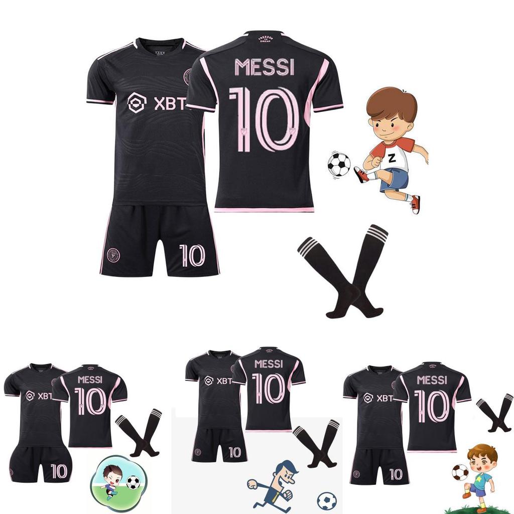 Miami Messi 10 Mls Fußballtrikot Set Heim Auswärts Schwarz Rosa Polyesterstoff Beinhaltet Trikot Hose Socken