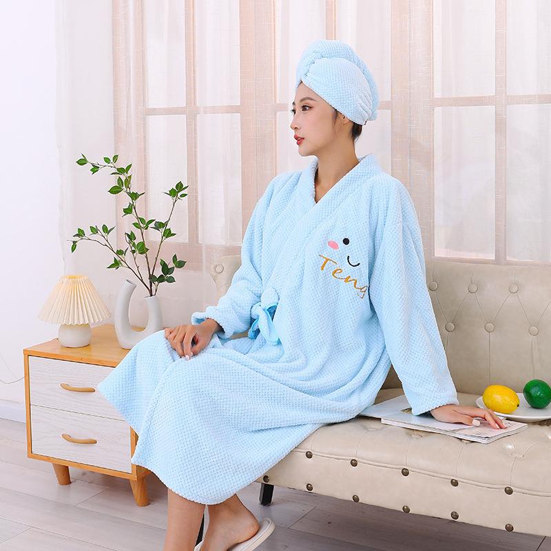 Winter Women's Bathrobes Bath Towels Coral Fleece Thickened Home Cross Tied Long Sleeved Bath Skirts