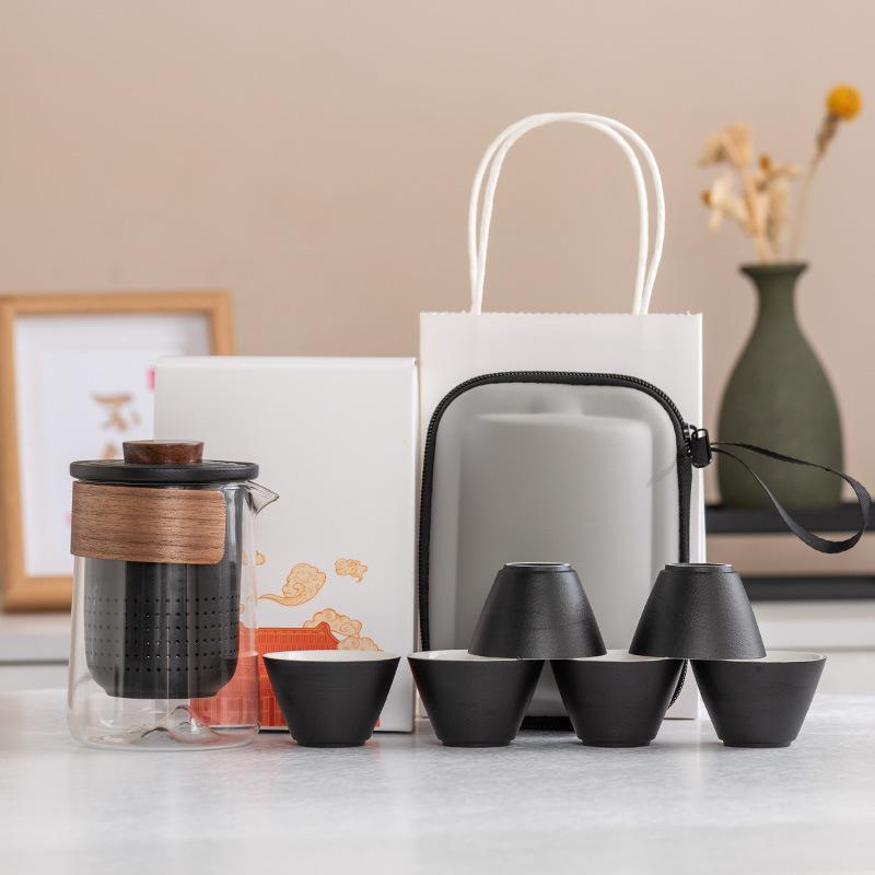 Yuanshan suet jade porcelain travel tea set outdoor set high-end celebration commemorative business souvenir gift box gift bag