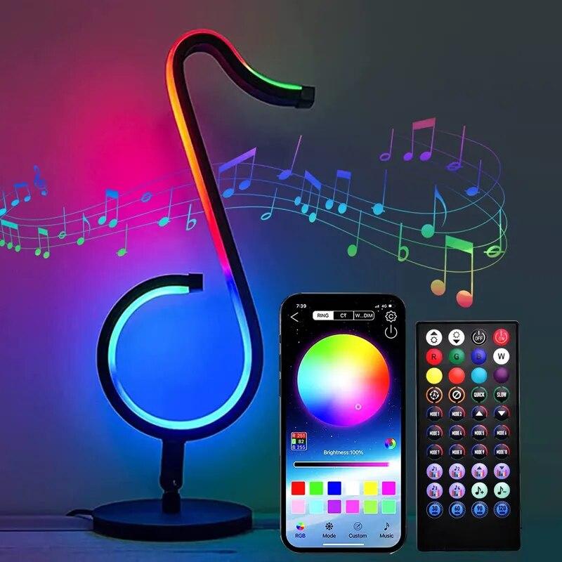 

Bluetooth Smart Led Настольная лампа Rgb Игровая комната с регулируемой яркостью Атмосфера Свет Ночник Музыкальная нота Настольные светильники для вечеринки Live