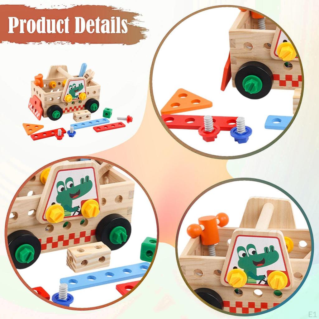 Kids Wooden Truck Tool Set Construction Toys Learning Interactive Bench for Birthday