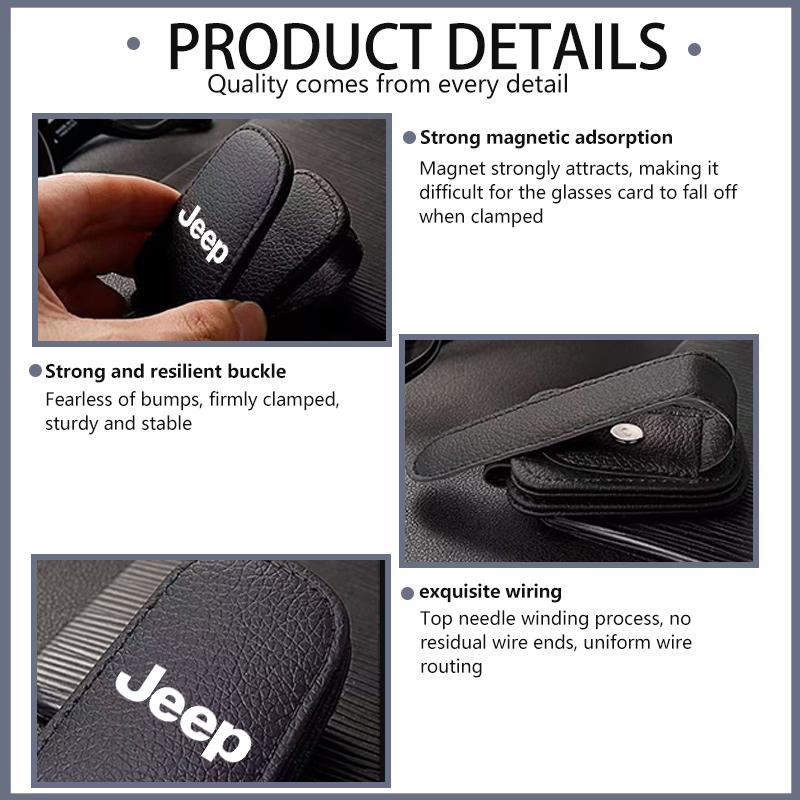 Car Magnetic Leather Eyeglass Holder Visor Sunglasses Clip Accessories For Jeep Grand Cherokee Wrangler JK Renegade Gladiator