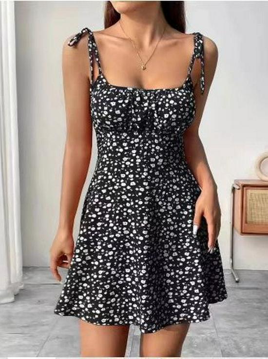 2025 Floral Print French Style Summer Camisole Mini Dress Medium