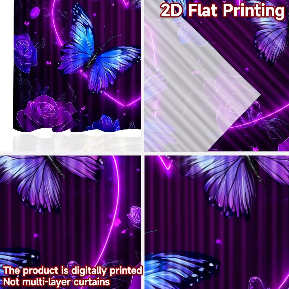Flat Printing Window Drapes Glowing Butterflies Fantasy Digital Printed Polyester Family Party Use Event Curtains Set Of 2 Made