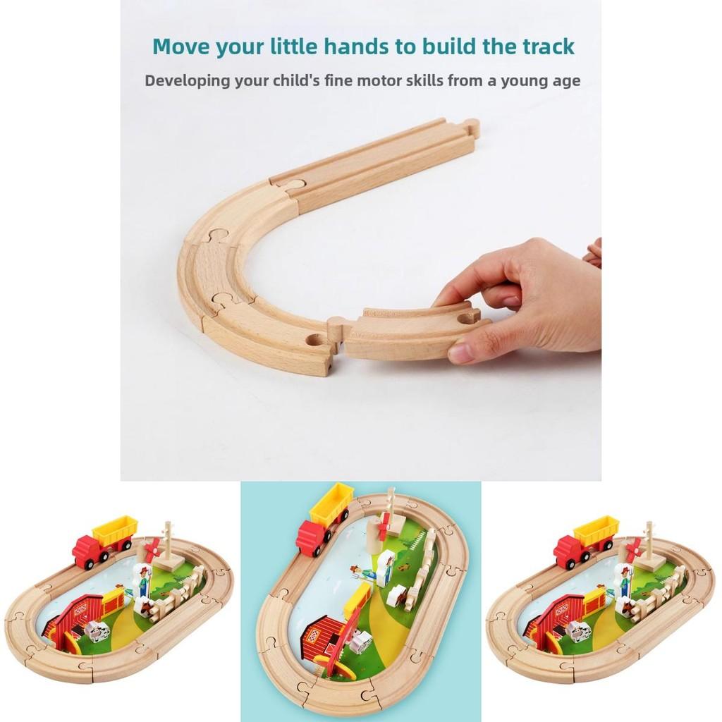 Wooden Farm Track Scene Building Blocks Children Toy Set For Kids Educational Play